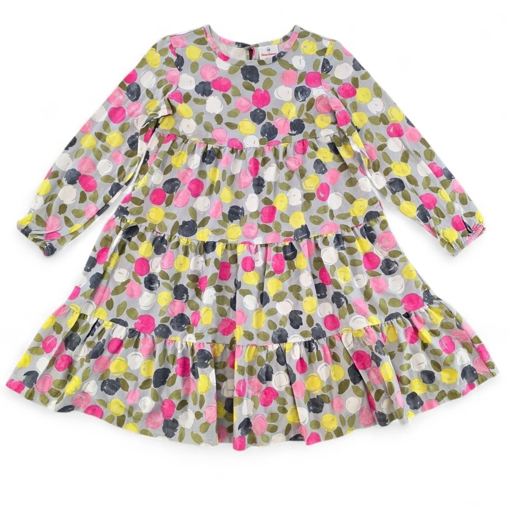 Hanna Andersson Girl Long Sleeve Tiered Dress 130(8) Multicolor Dot Print Cotton